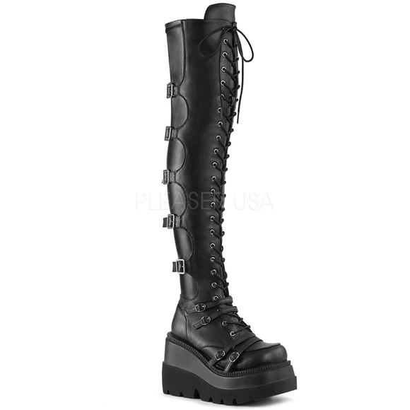 Shoes - N/A Wedge Platform Lace Up Over the Knee Boots